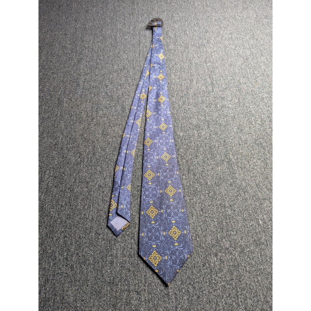 Celine Paris Mens Blue Gold Silk Damask Medallion Necktie Made in Spain